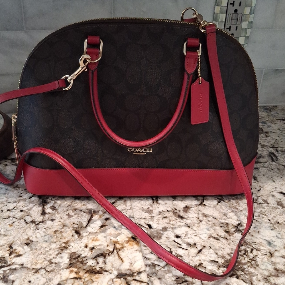 Coach Signature Dome Satchel in Black and Red NWOT